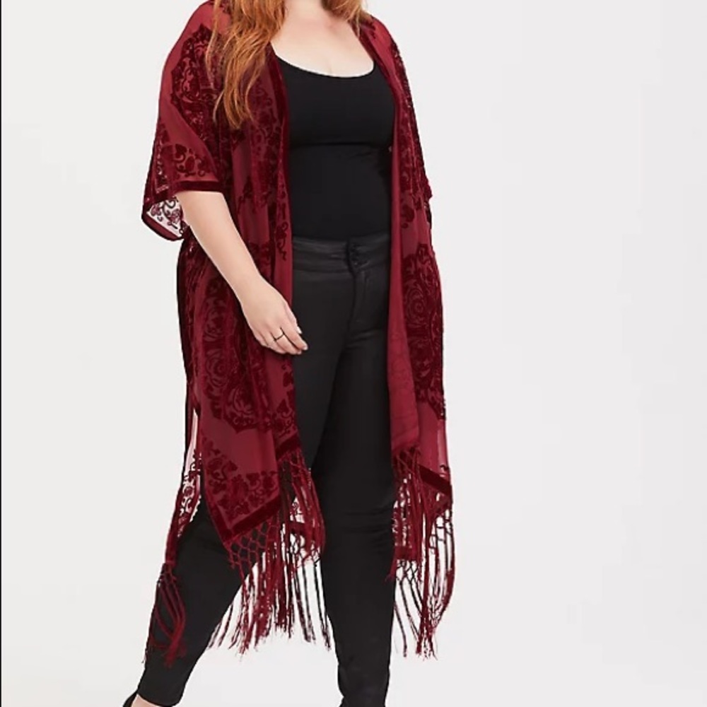 Boho velvet burgundy kimono.